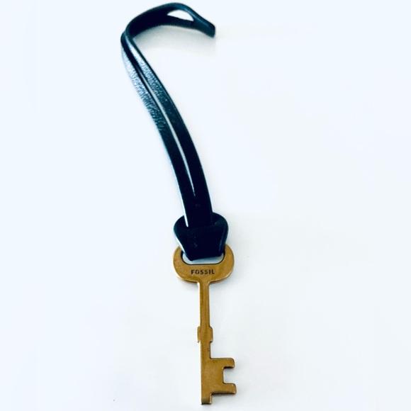 Fossil Gold Key Charm with Black Leather Loop - Picture 3 of 3